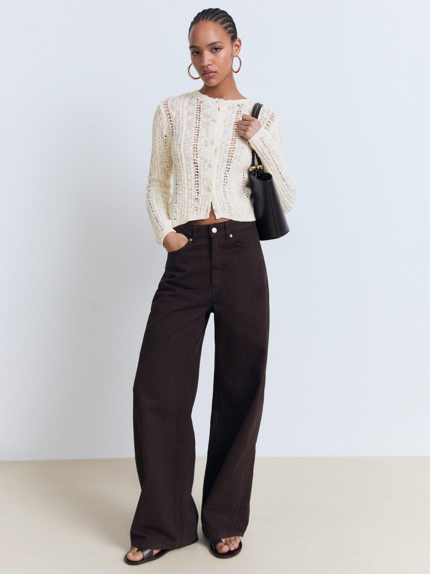 Product image 2 of 7, which shows Mango Mira Open Knit Cardigan, Light Beige, L