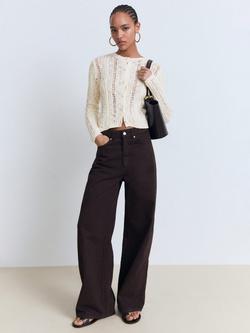 Mango Mira Open Knit Cardigan, Light Beige - view 2, Light Beige