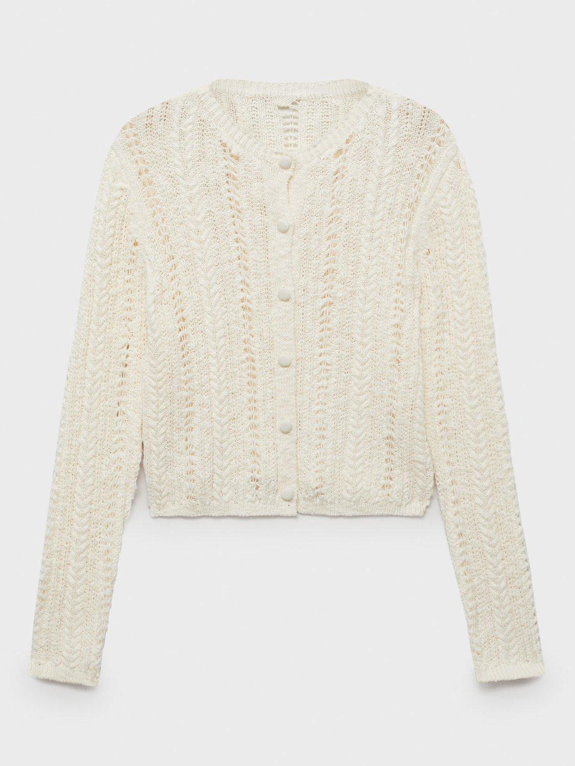 Product image 3 of 7, which shows Mango Mira Open Knit Cardigan, Light Beige, L