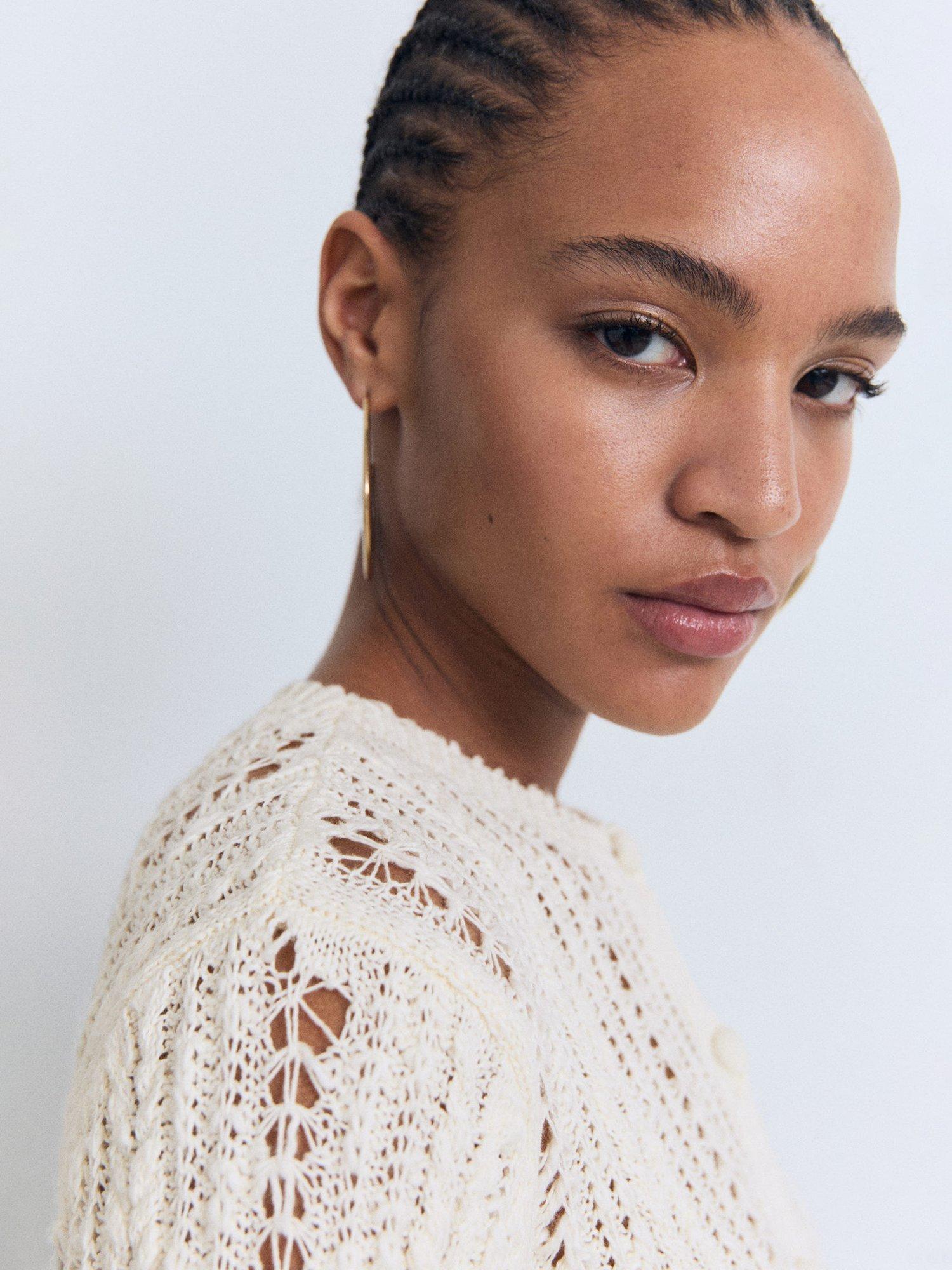 Product image 6 of 7, which shows Mango Mira Open Knit Cardigan, Light Beige, L
