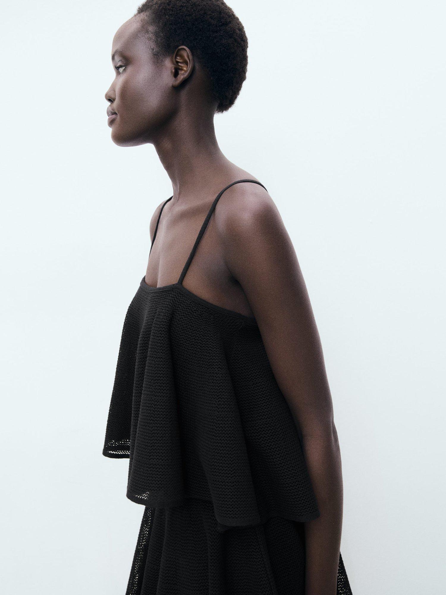 Product image 1 of 8, which shows Mango Capipota Flounce Mini Dress, Black, 10