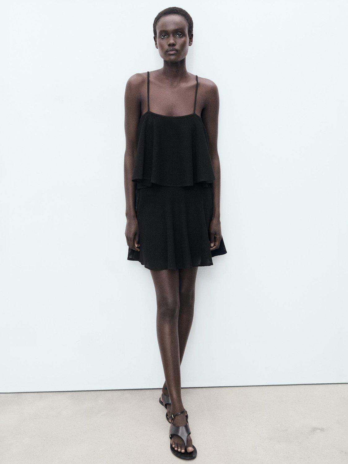 Product image 2 of 8, which shows Mango Capipota Flounce Mini Dress, Black, 10