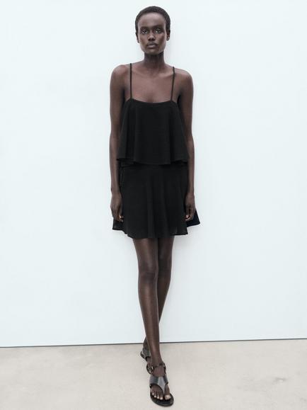 Mango Capipota Flounce Mini Dress, Black - view 2, Black