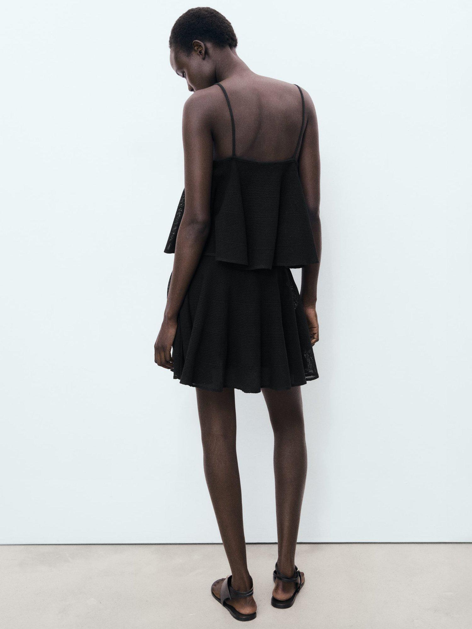 Product image 4 of 8, which shows Mango Capipota Flounce Mini Dress, Black, 10
