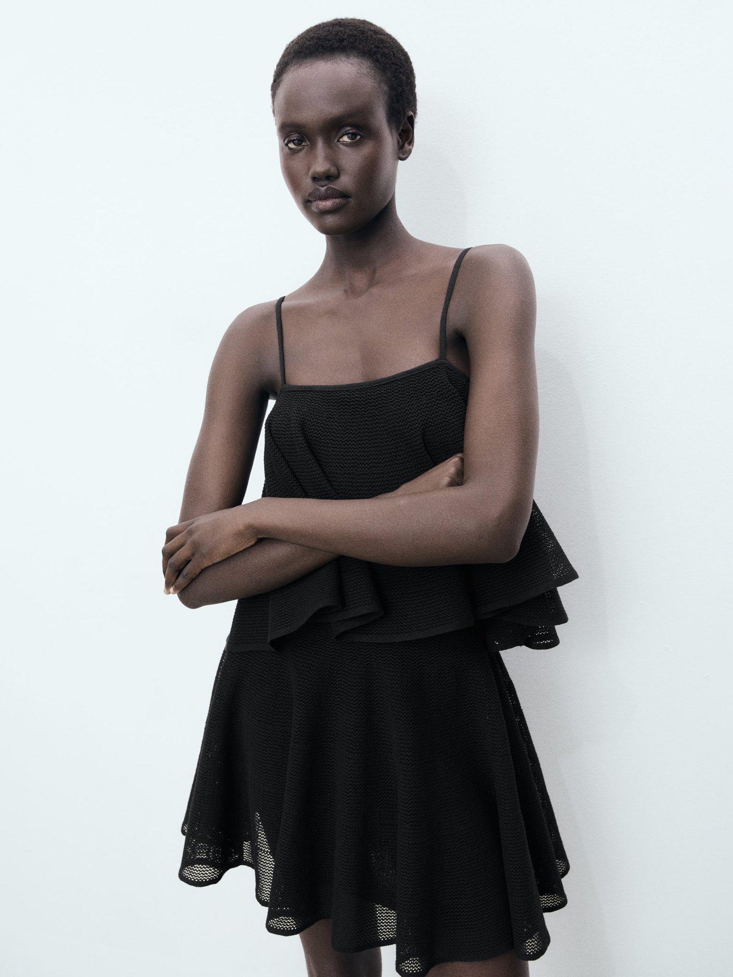 Product image 6 of 8, which shows Mango Capipota Flounce Mini Dress, Black, 10