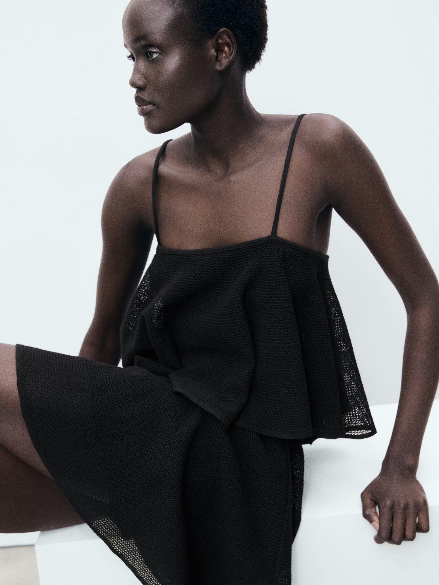 Product image 7 of 8, which shows Mango Capipota Flounce Mini Dress, Black, 10