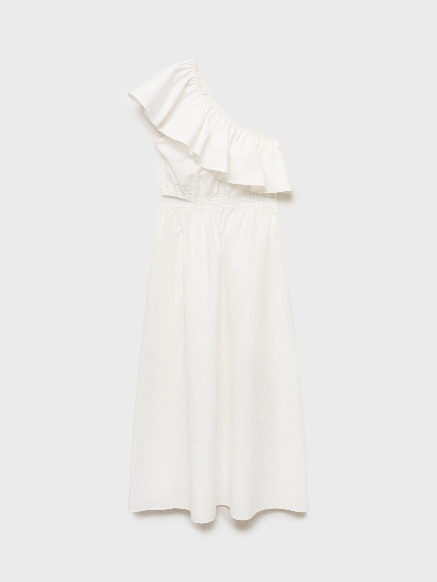 Product image 3 of 7, which shows Mango Cuty Frill Asymmetric Midi Dress, White, 6