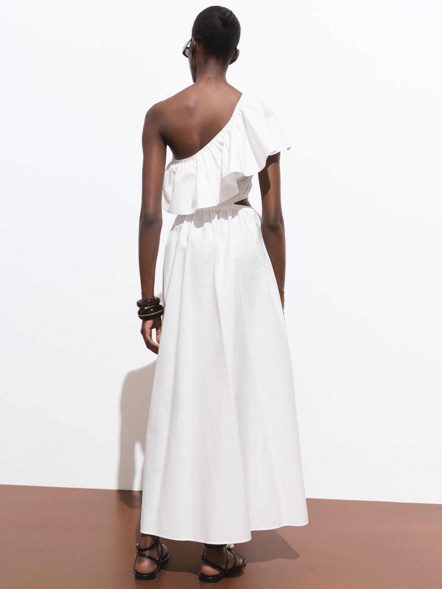 Product image 4 of 7, which shows Mango Cuty Frill Asymmetric Midi Dress, White, 6