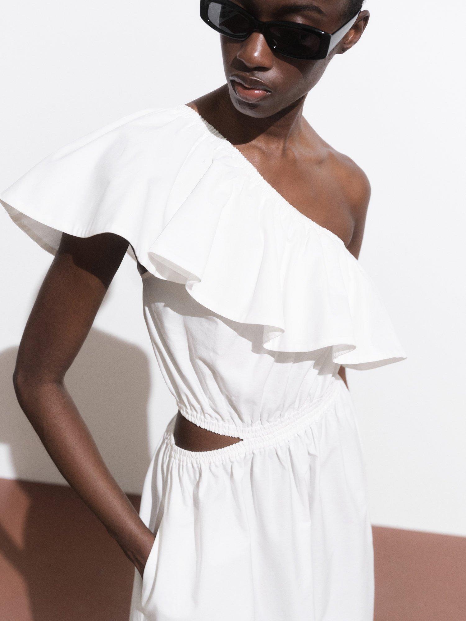 Product image 6 of 7, which shows Mango Cuty Frill Asymmetric Midi Dress, White, 6