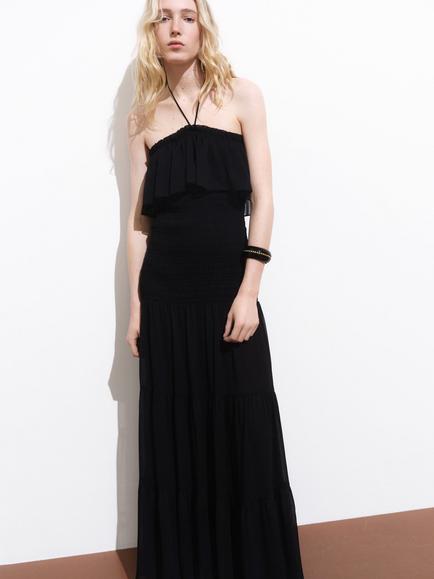 Mango Divi Strappy Ruffle Maxi Dress, Black, Black