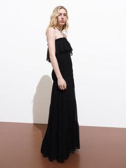 Mango Divi Strappy Ruffle Maxi Dress, Black - view 2, Black