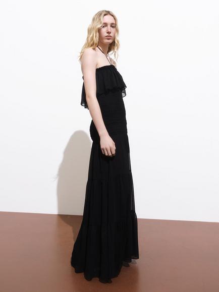 Mango Divi Strappy Ruffle Maxi Dress, Black - view 2, Black