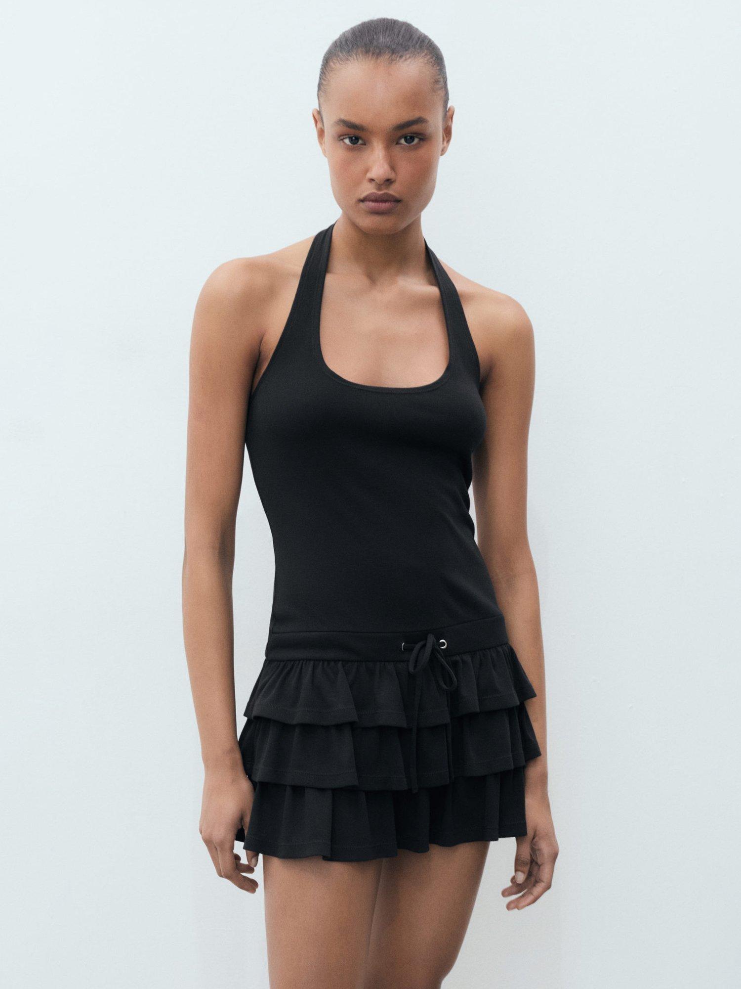 Product image 1 of 8, which shows Mango Giuseppe Ruffle Mini Dress, Black, 10