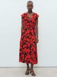 Mango Jamie Printed V Neck Cap Sleeve Midi Dress