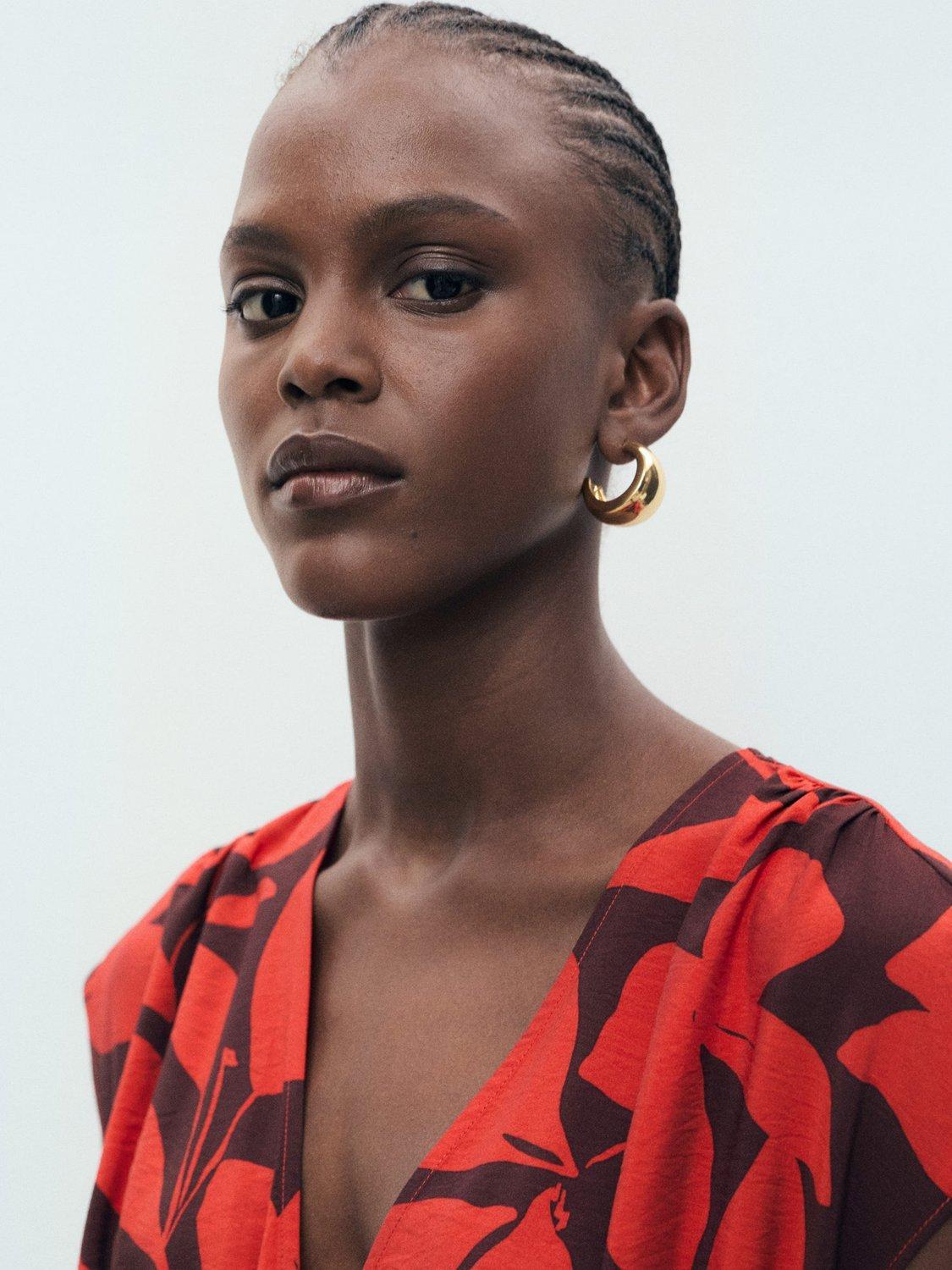 Product image 6 of 8, which shows Mango Jamie Printed V Neck Cap Sleeve Midi Dress, Red, 10