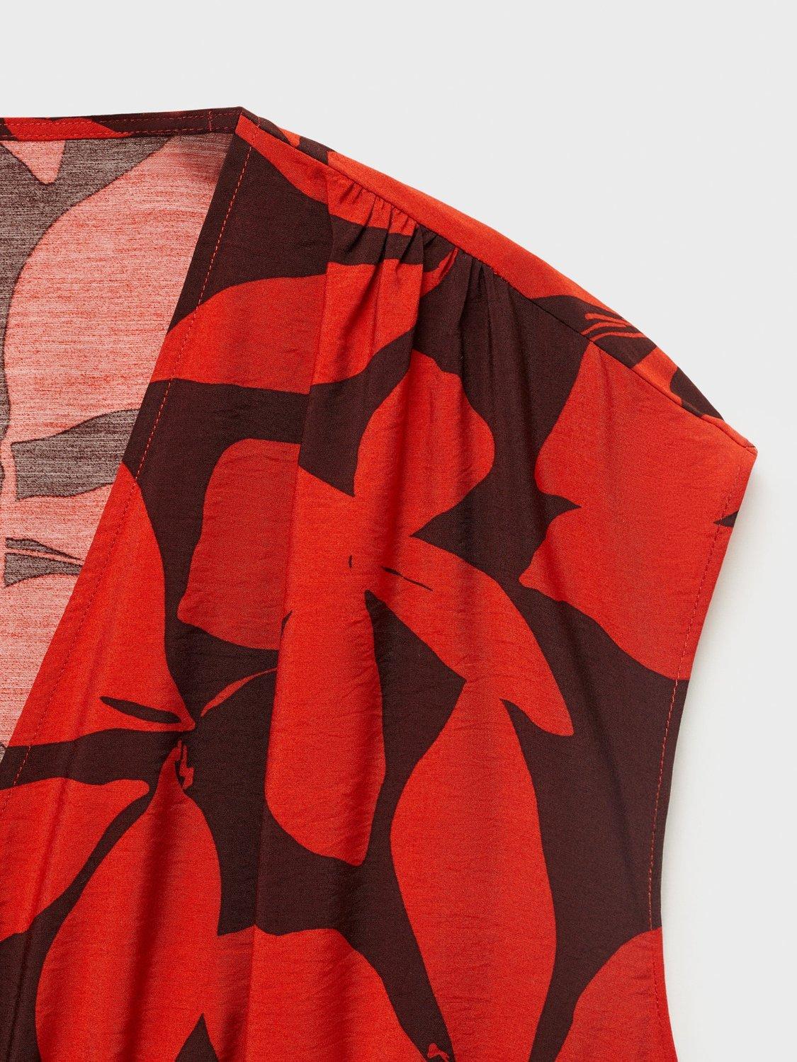 Product image 8 of 8, which shows Mango Jamie Printed V Neck Cap Sleeve Midi Dress, Red, 10