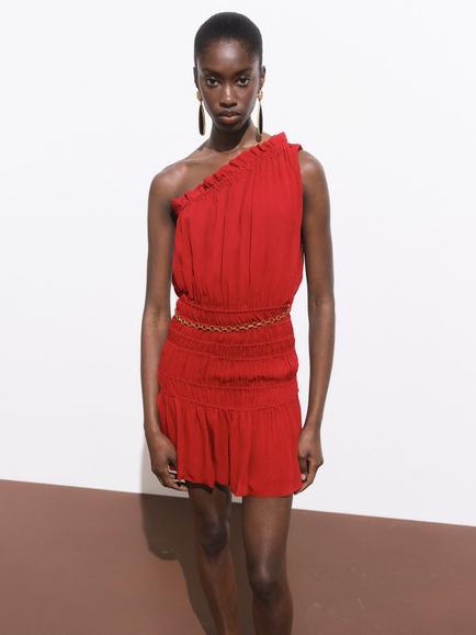 Mango Michelle Sleeveless Asymmetric Neck Mini Dress, Dark Red