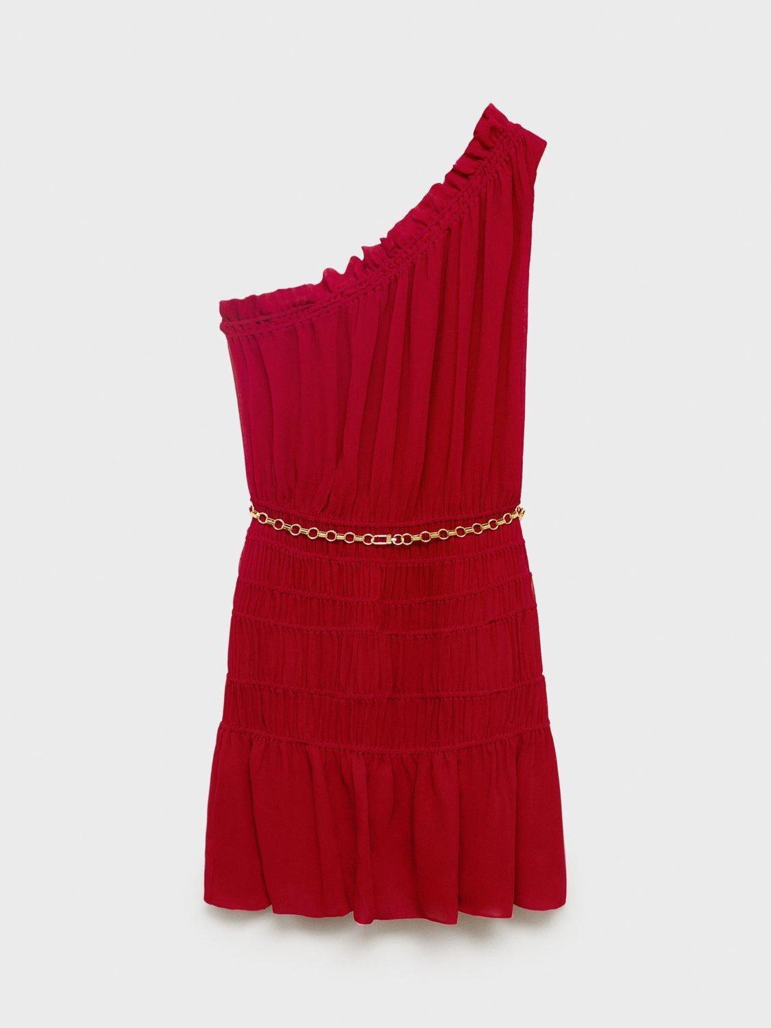 Product image 3 of 7, which shows Mango Michelle Sleeveless Asymmetric Neck Mini Dress, Dark Red, 10