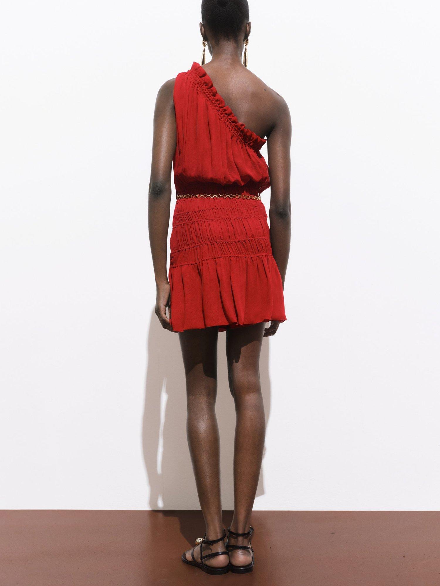 Product image 4 of 7, which shows Mango Michelle Sleeveless Asymmetric Neck Mini Dress, Dark Red, 10