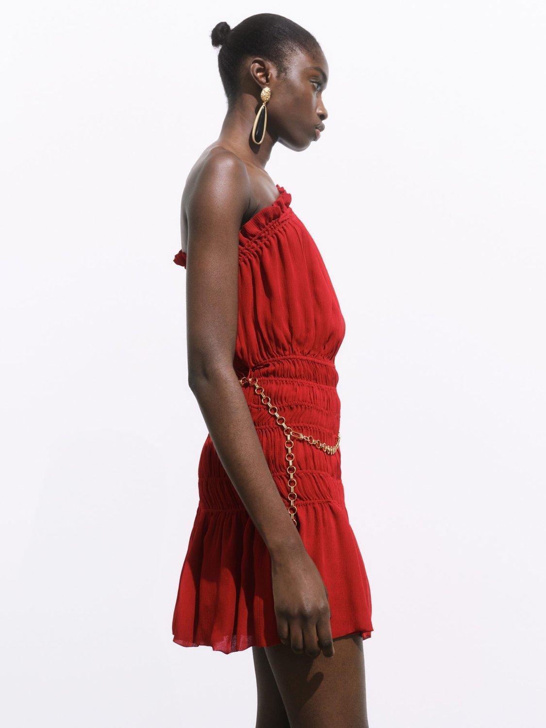 Product image 6 of 7, which shows Mango Michelle Sleeveless Asymmetric Neck Mini Dress, Dark Red, 10