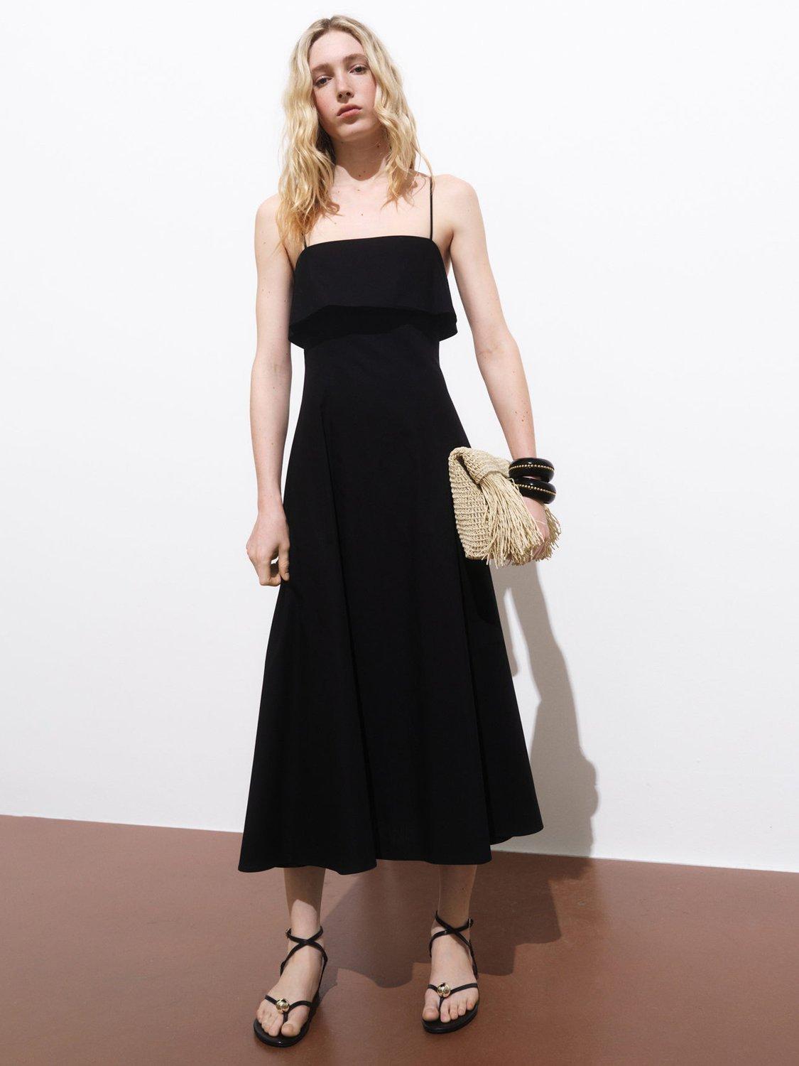 Product image 2 of 7, which shows Mango Nicola Flared Ruffle Midi Dress, Black, 10