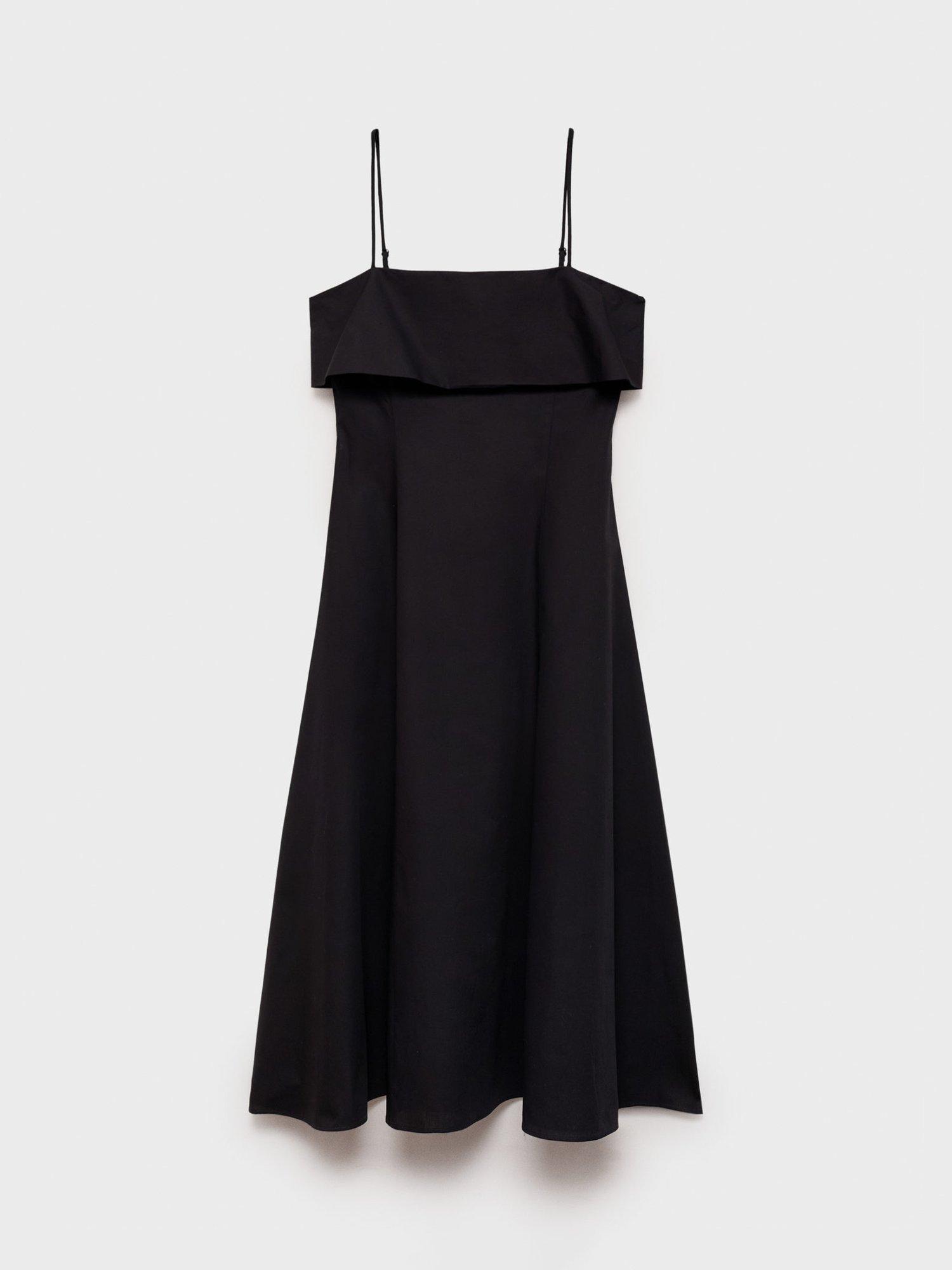 Product image 3 of 7, which shows Mango Nicola Flared Ruffle Midi Dress, Black, 10