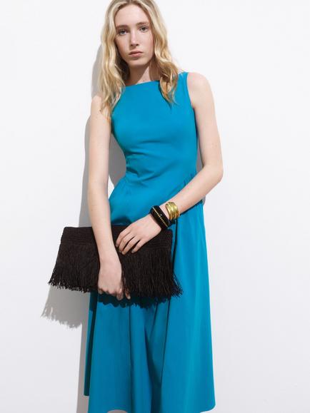 Mango Nicole Sleeveless Cotton Blend Midi Dress, Medium Blue, Medium Blue