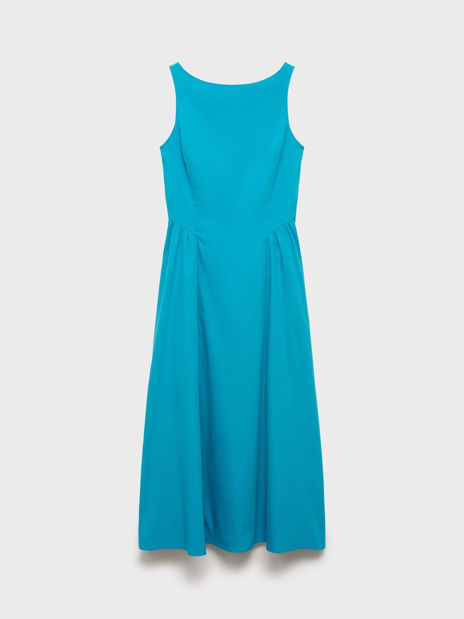 Product image 3 of 7, which shows Mango Nicole Sleeveless Cotton Blend Midi Dress, Medium Blue, 20