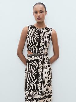 Mango Olimpio Printed Cut-out Round Neck Midi Dress, Black