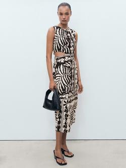 Mango Olimpio Printed Cut-out Round Neck Midi Dress - view 2, Black