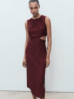 Mango Olimpio Printed Cut-out Round Neck Midi Dress, Dark Red