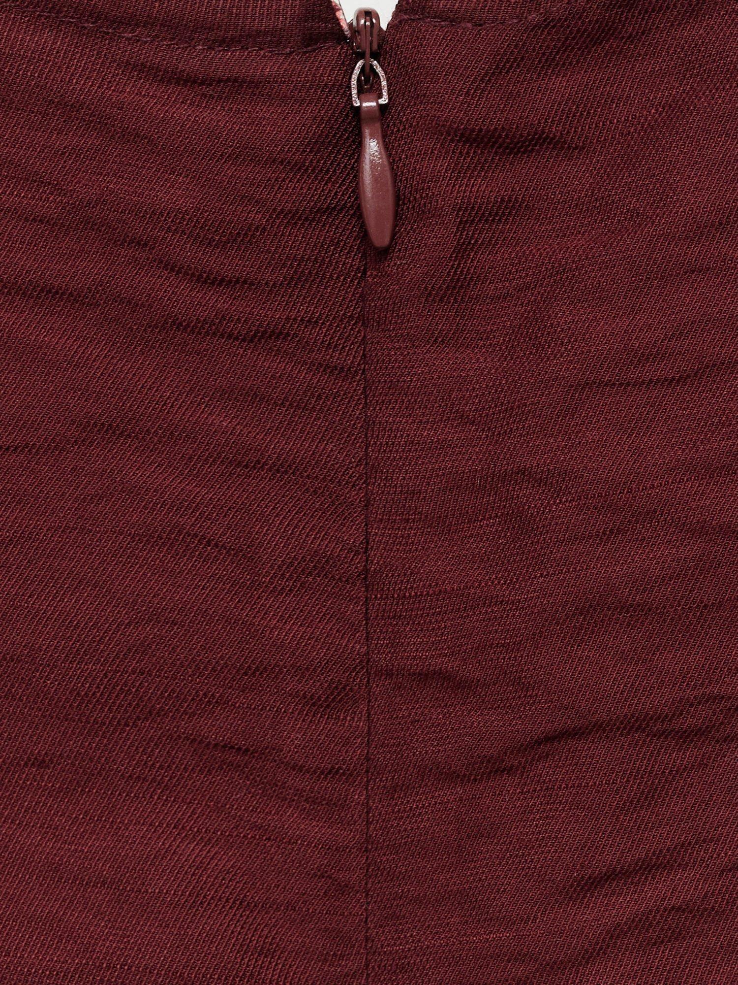 Product image 5 of 8, which shows Mango Olimpio Printed Cut-out Round Neck Midi Dress, Dark Red, 14