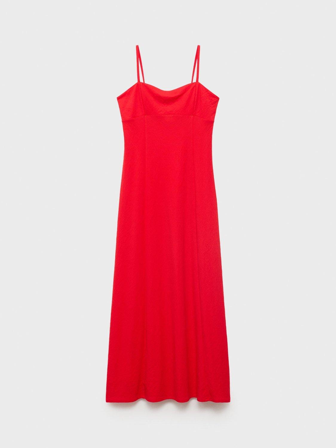 Product image 3 of 7, which shows Mango Peach Strappy Tie Back Midi Dress, Red, 10
