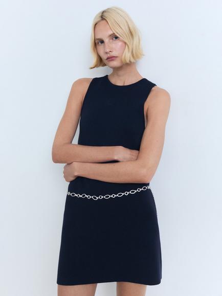Mango Rallado Knit Mini Dress, Navy, Navy