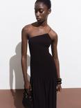 Mango Leia Asymmetric Drop Waist Dress, Dark Brown