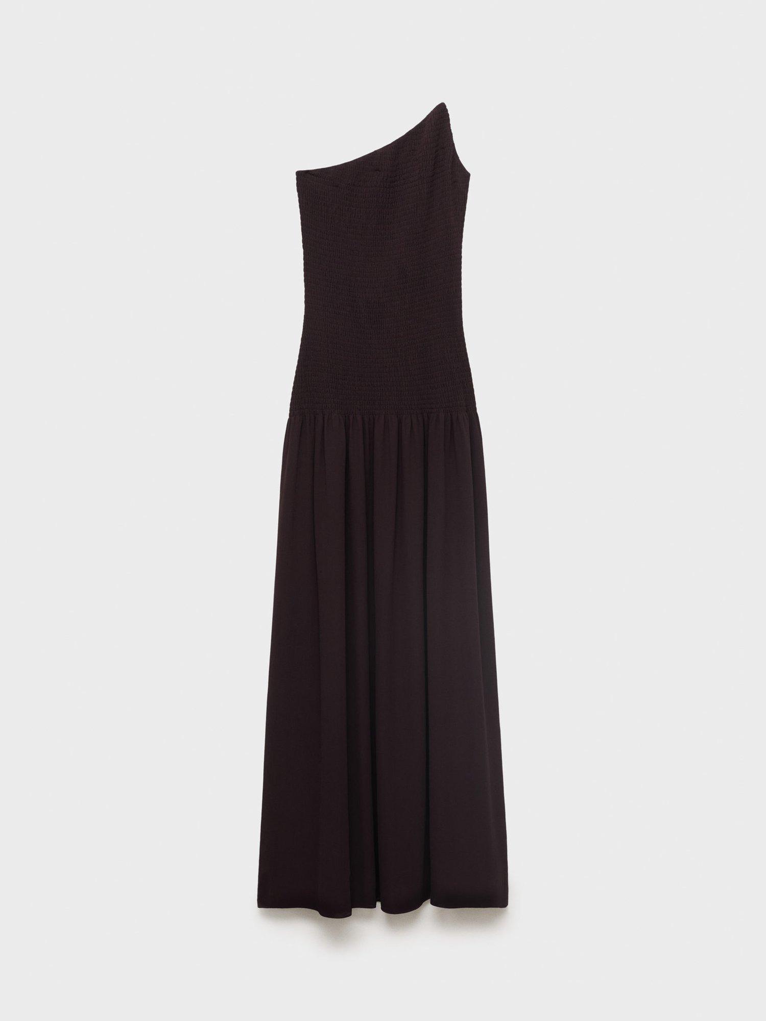 Product image 3 of 7, which shows Mango Leia Asymmetric Drop Waist Dress, Dark Brown, 10