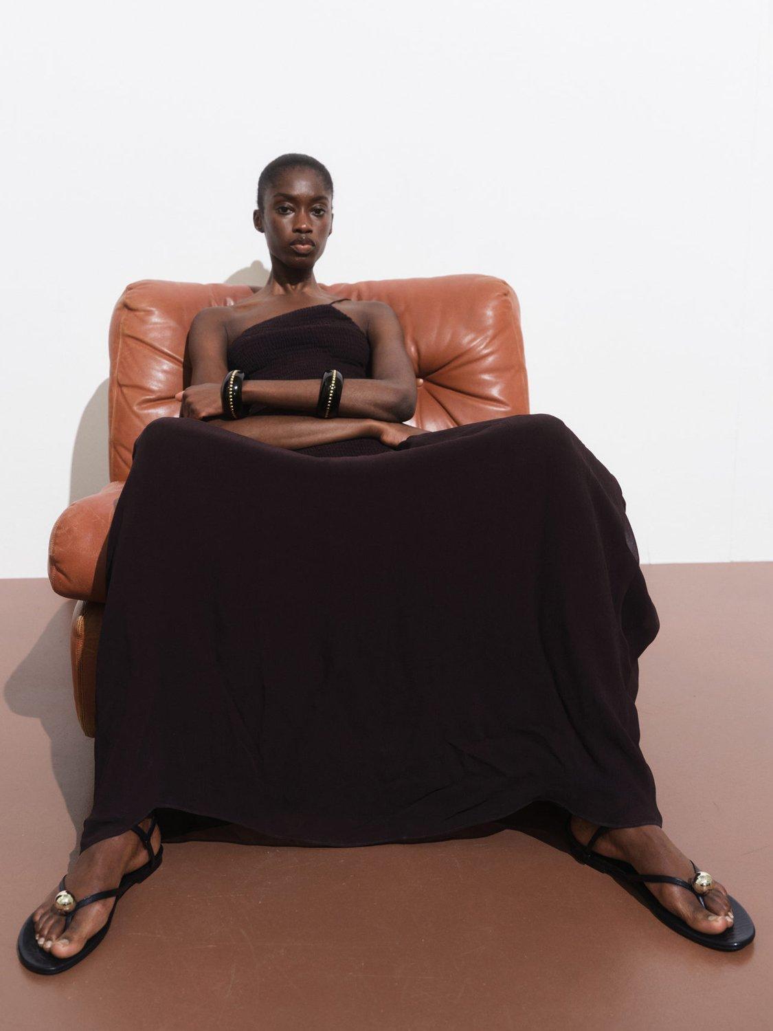 Product image 6 of 7, which shows Mango Leia Asymmetric Drop Waist Dress, Dark Brown, 10