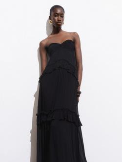 Mango Selene Ruffle Maxi Dress, Black, Black