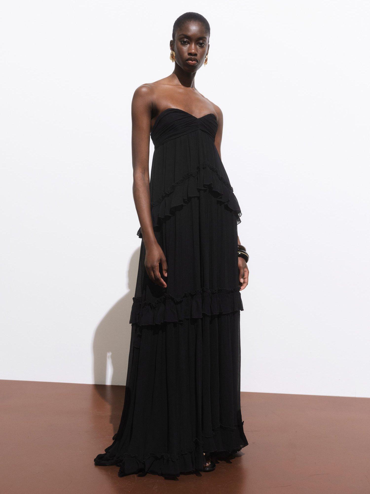 Product image 2 of 7, which shows Mango Selene Ruffle Maxi Dress, Black, 6