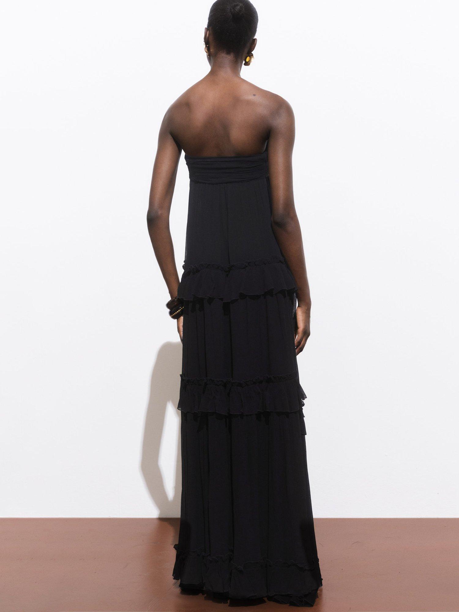 Product image 4 of 7, which shows Mango Selene Ruffle Maxi Dress, Black, 6