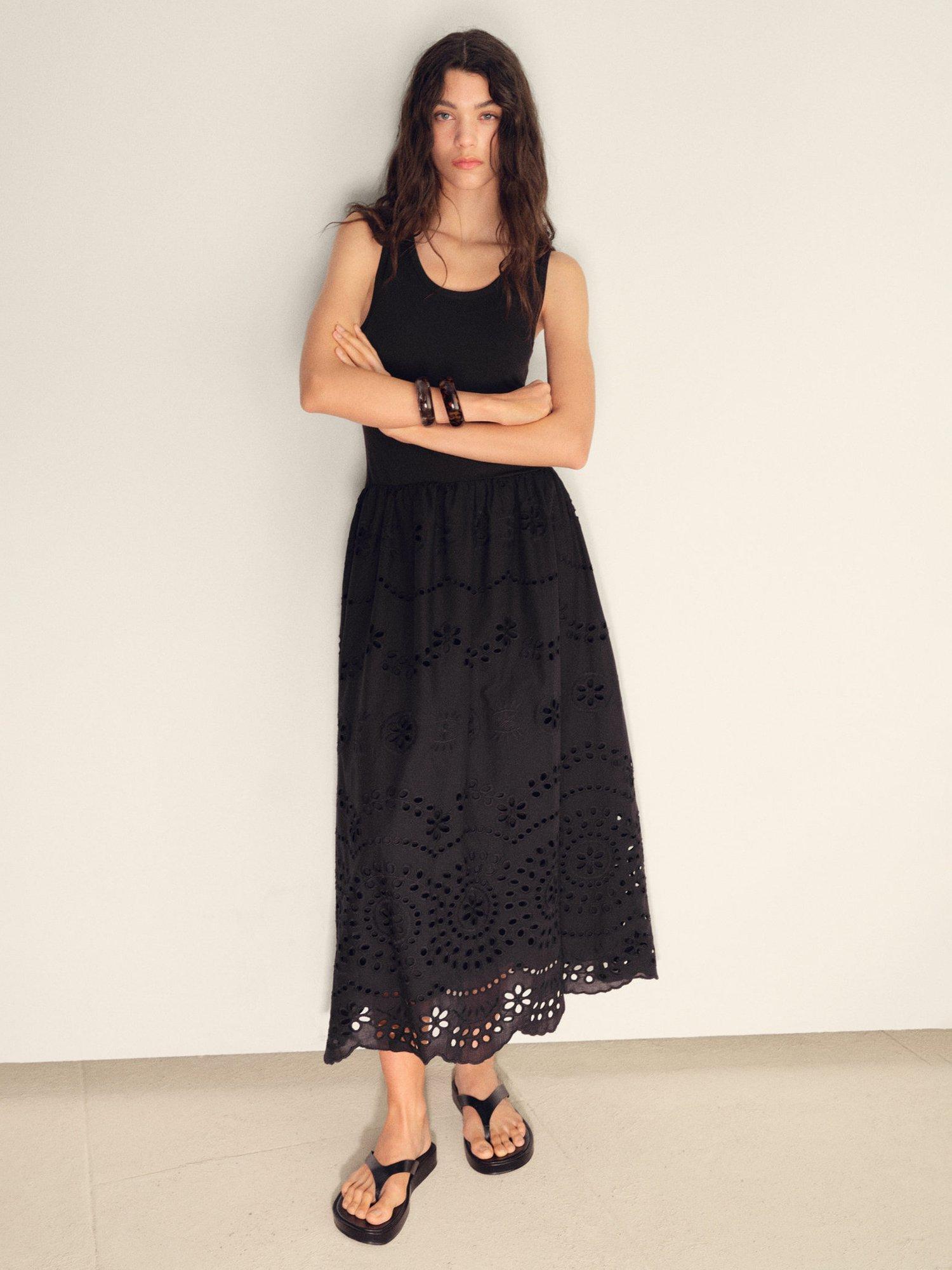 Product image 2 of 8, which shows Mango Toad Embroidered Cut Out Midi Dress, Black, 10
