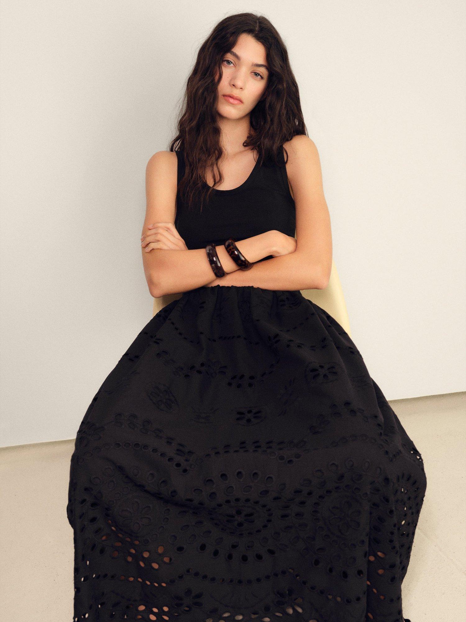 Product image 6 of 8, which shows Mango Toad Embroidered Cut Out Midi Dress, Black, 10