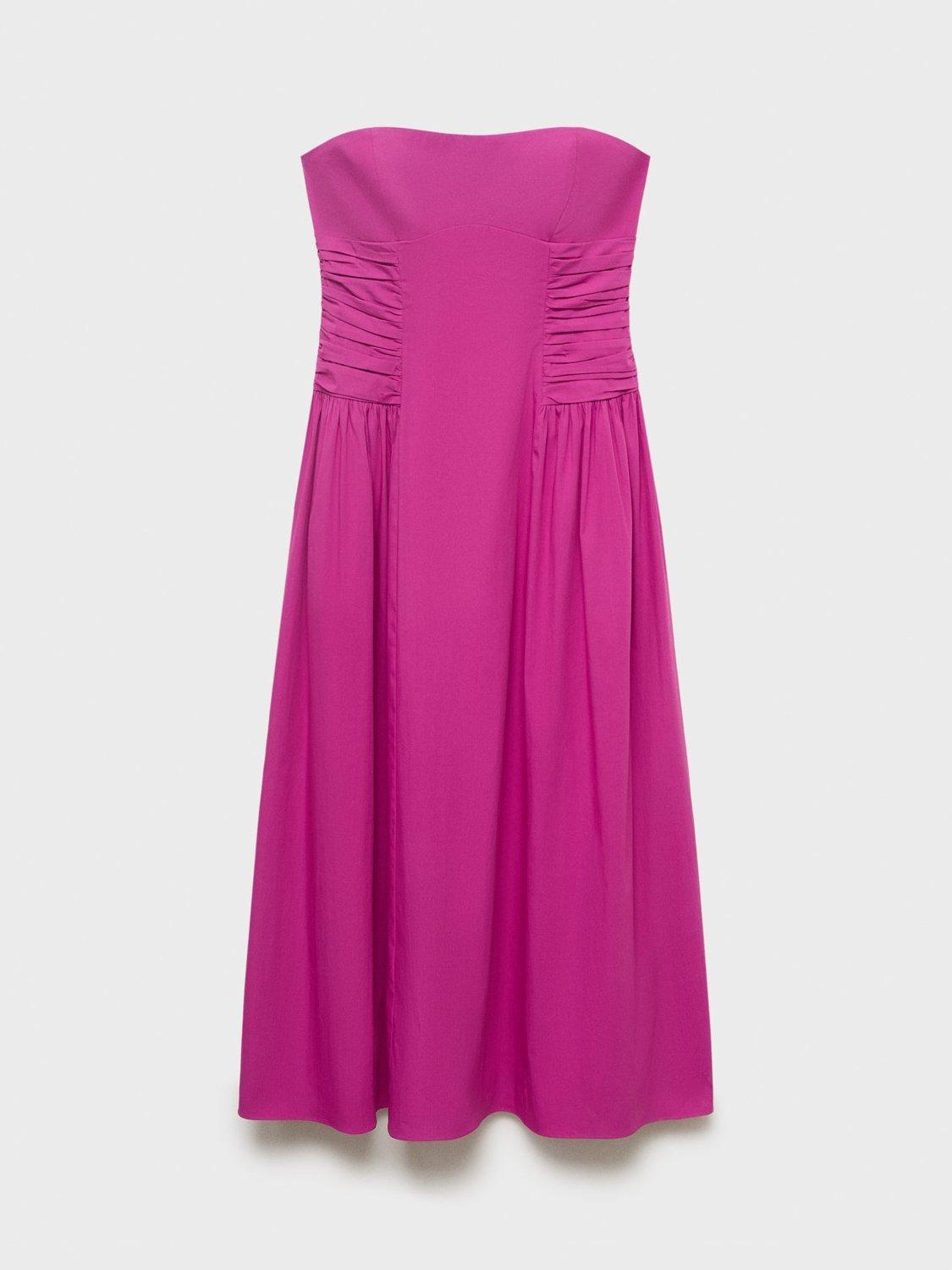 Product image 3 of 7, which shows Mango Wispa Gathered Side Strapless Midi Dress, Bright Pink, 10