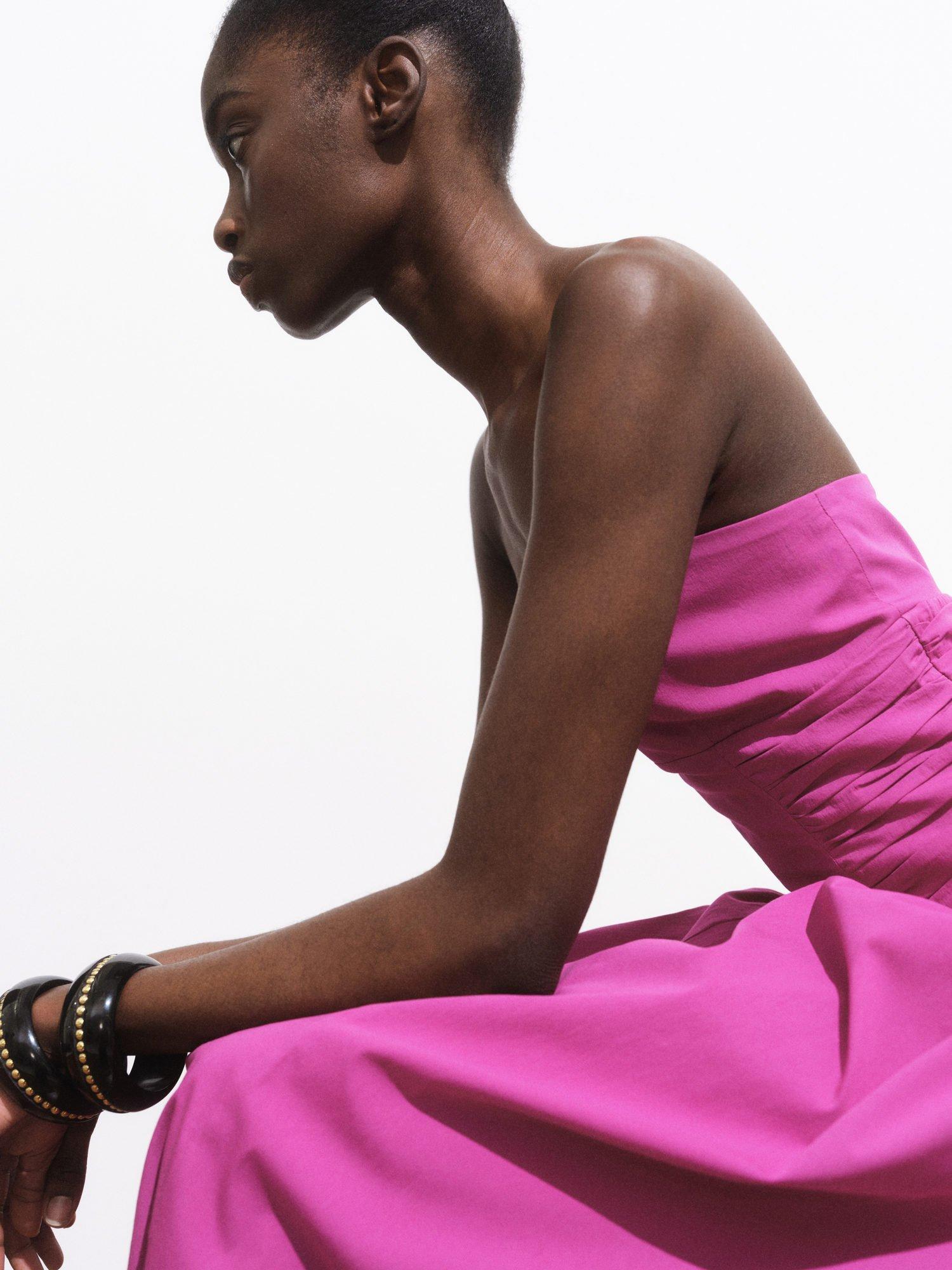 Product image 6 of 7, which shows Mango Wispa Gathered Side Strapless Midi Dress, Bright Pink, 10