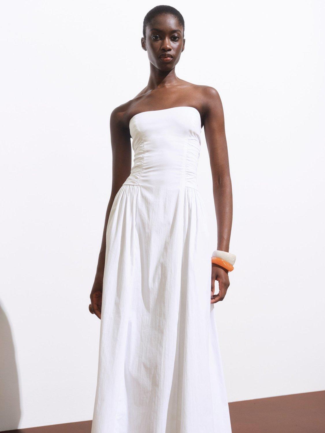 Product image 1 of 6, which shows Mango Wispa Gathered Side Strapless Midi Dress, White, 10