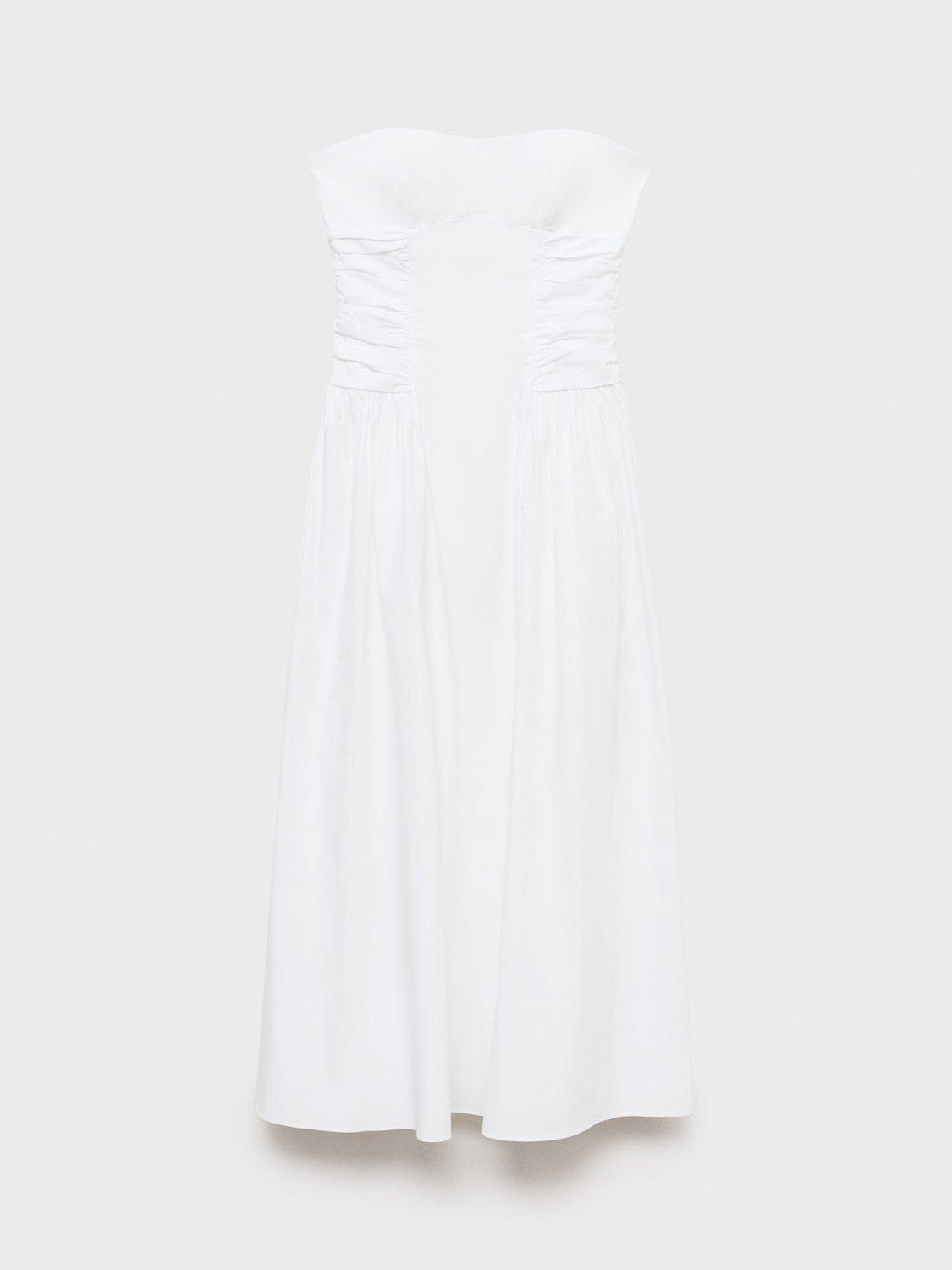 Product image 3 of 6, which shows Mango Wispa Gathered Side Strapless Midi Dress, White, 10