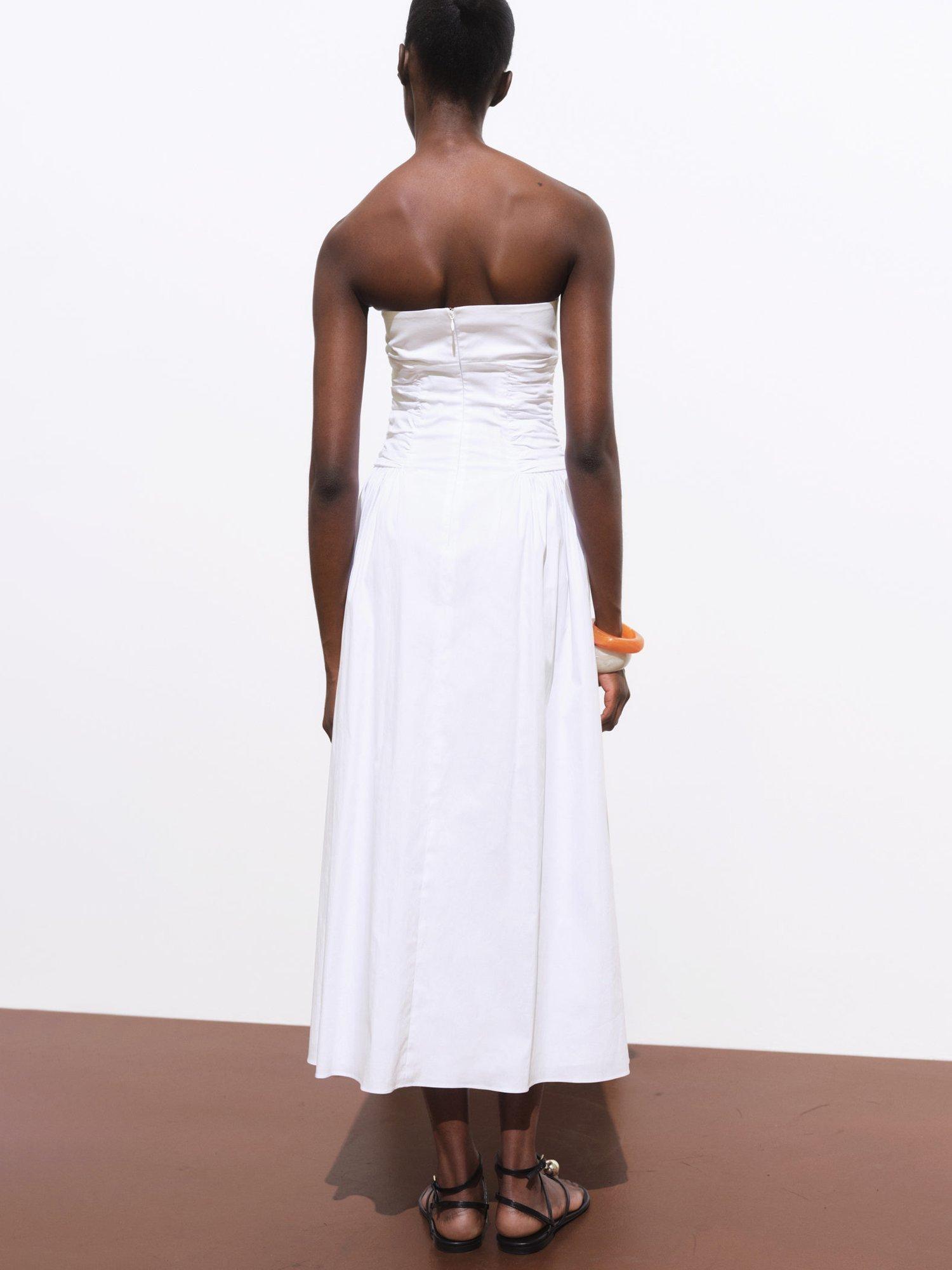 Product image 4 of 6, which shows Mango Wispa Gathered Side Strapless Midi Dress, White, 10