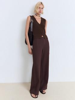 Mango Paloma Cotton Blend Openwork Knitted V Neck Waistcoat - view 2, Dark Brown