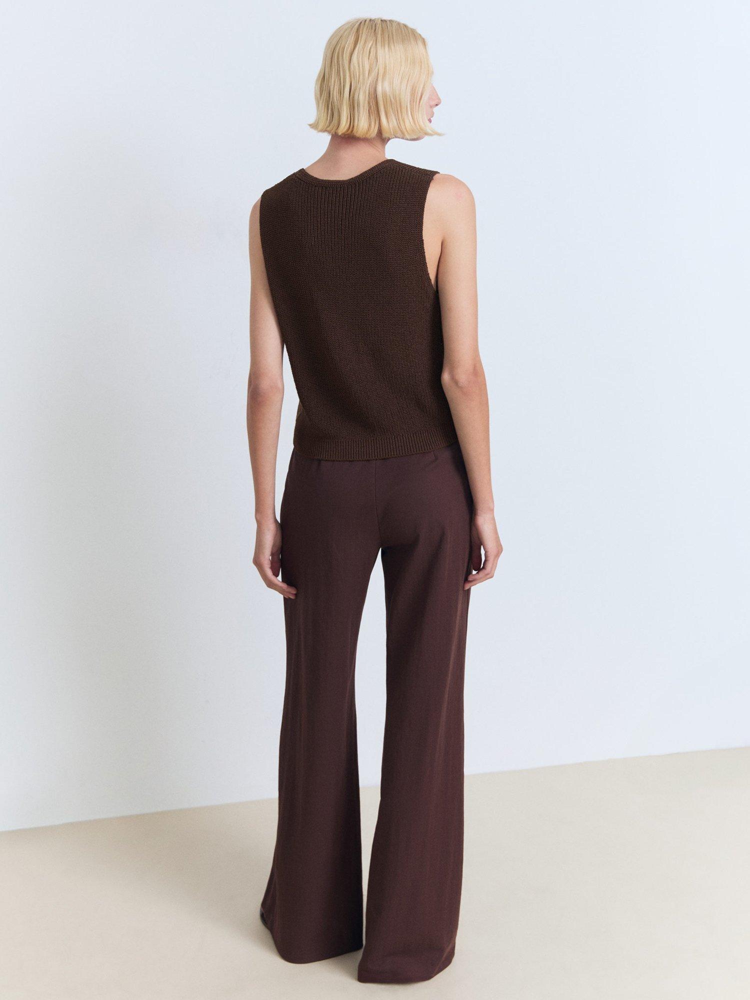 Product image 4 of 7, which shows Mango Paloma Cotton Blend Openwork Knitted V Neck Waistcoat, Dark Brown, S