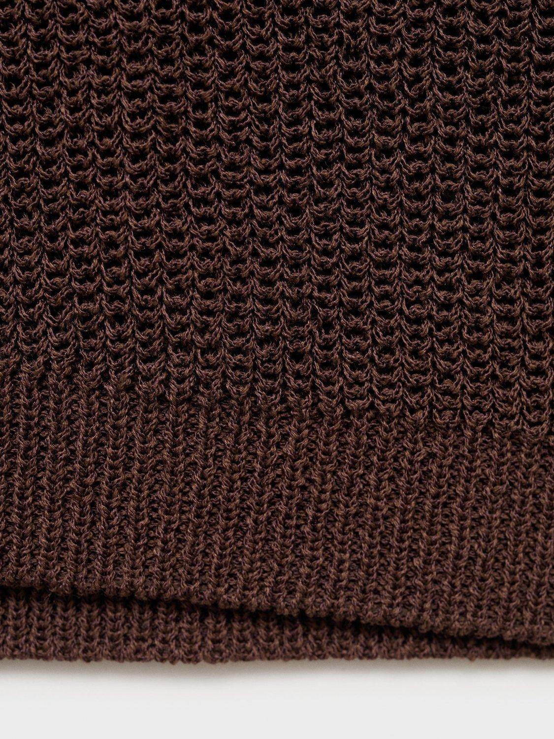 Product image 5 of 7, which shows Mango Paloma Cotton Blend Openwork Knitted V Neck Waistcoat, Dark Brown, S